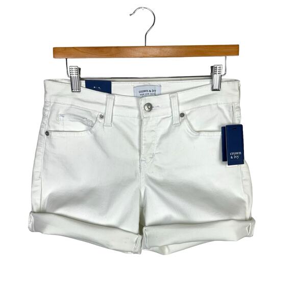 Crown & Ivy NWT White Stretch Denim Mid Rise Summer Shorts - Picture 1 of 7